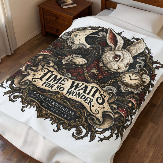 Dark Wonderland — White Rabbit “Time Waits for No Wonder” 50x60 Plush Blanket