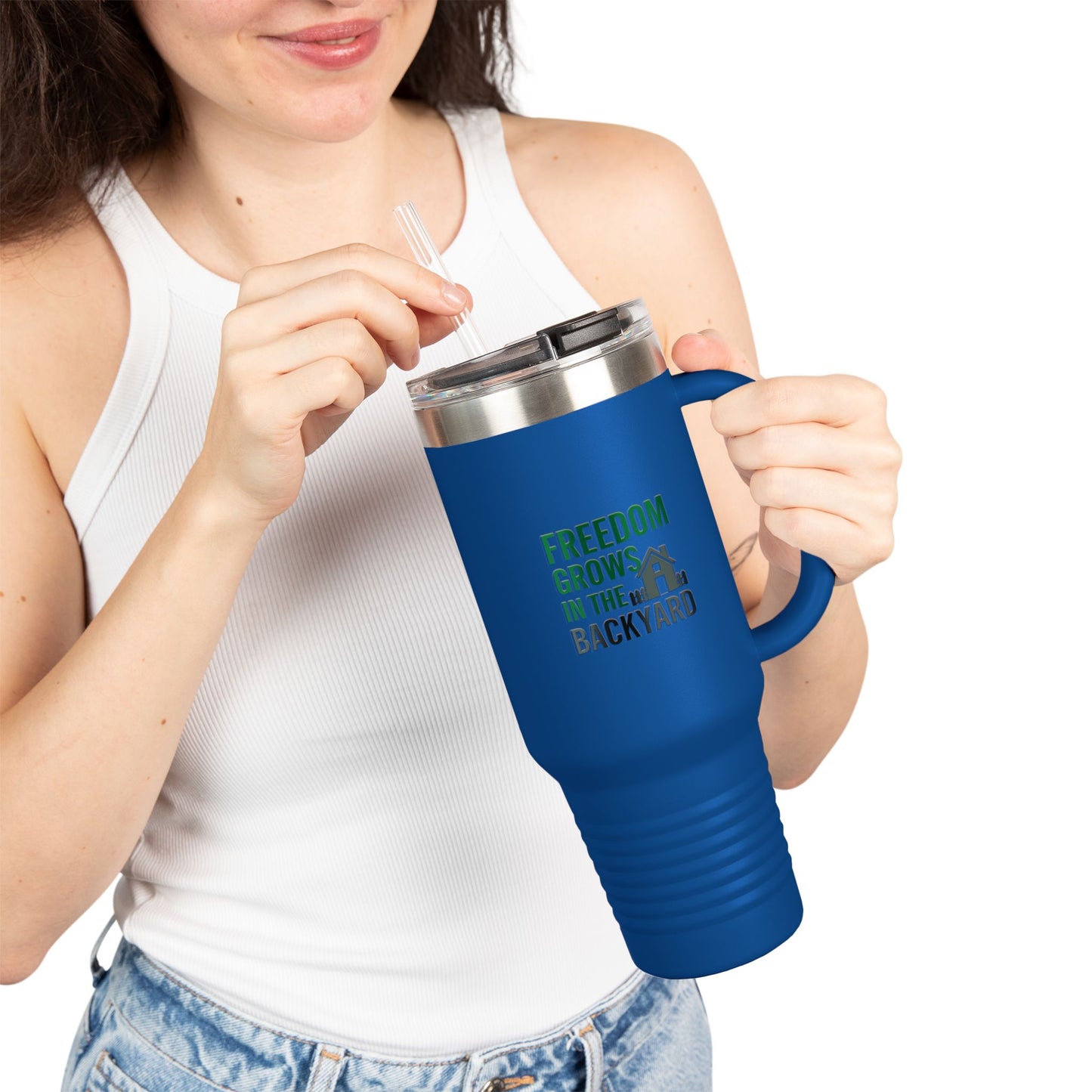 40oz Insulated Travel Mug - Freedom Grows in the Backyard