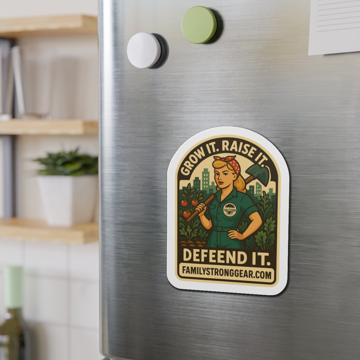"Grow It. Raise It. Defend It." Vintage-Inspired Die-Cut Magnet (3 sizes)