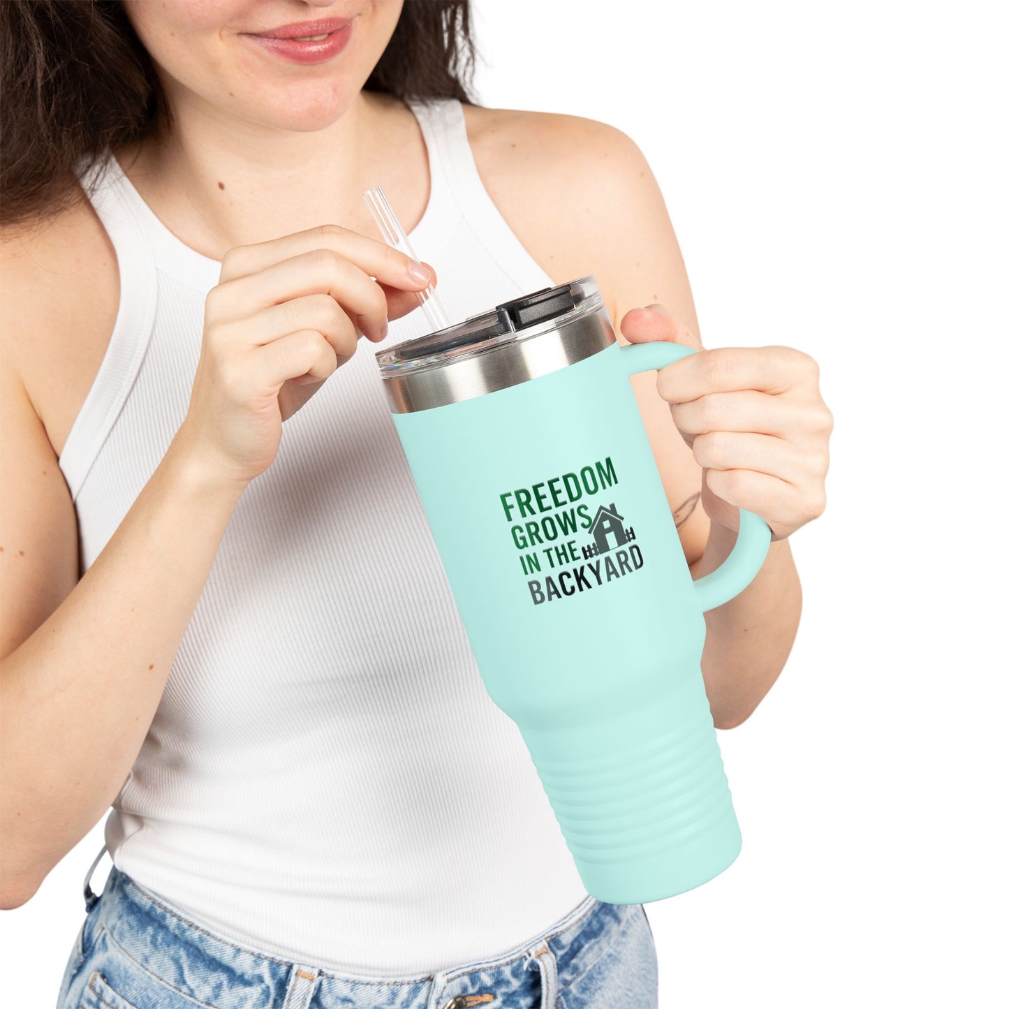 40oz Insulated Travel Mug - Freedom Grows in the Backyard