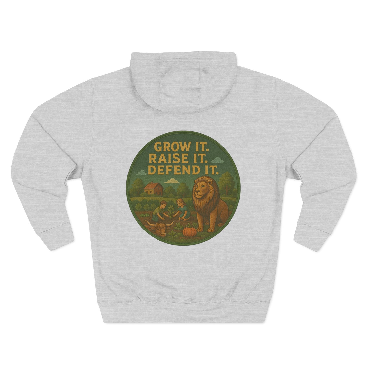 Grow It, Raise It, Defend It-Unisex Fleece Hoodie (S-3XL), multiple colors.