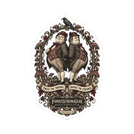 Dark Wonderland — Tweedledum & Tweedledee “Twice the Trouble, Double the Strange” Kiss-Cut Sticker