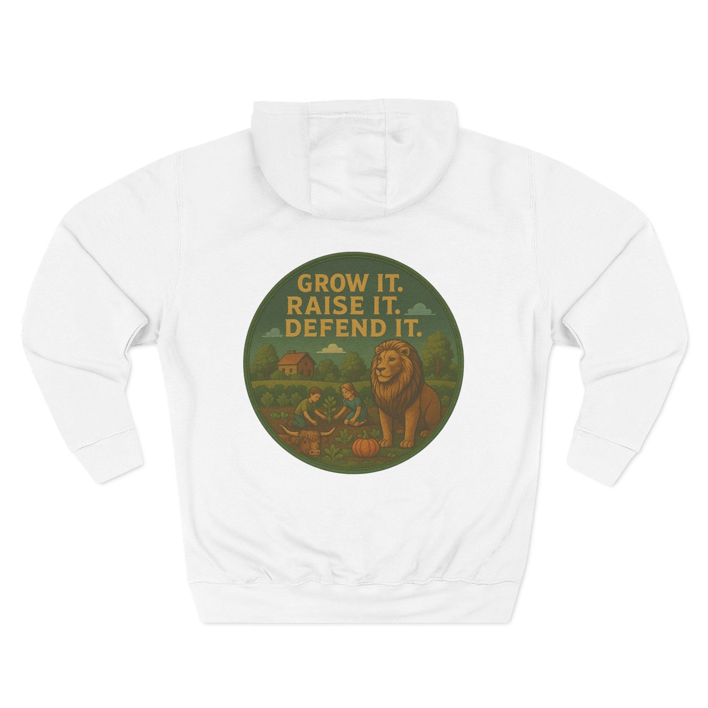 Grow It, Raise It, Defend It-Unisex Fleece Hoodie (S-3XL), multiple colors.