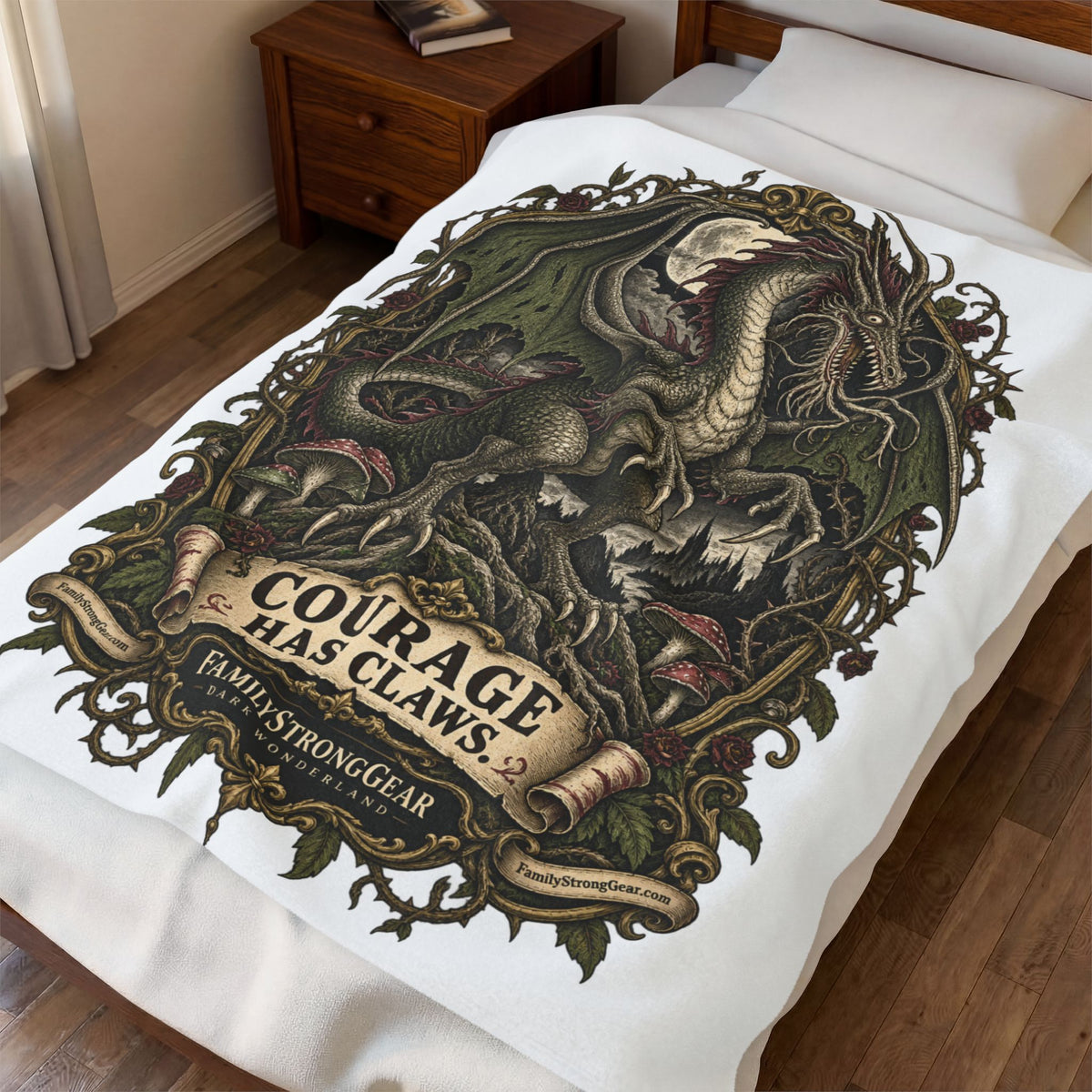 Dark Wonderland — Jabberwock “Courage Has Claws” 50x60 Plush Blanket