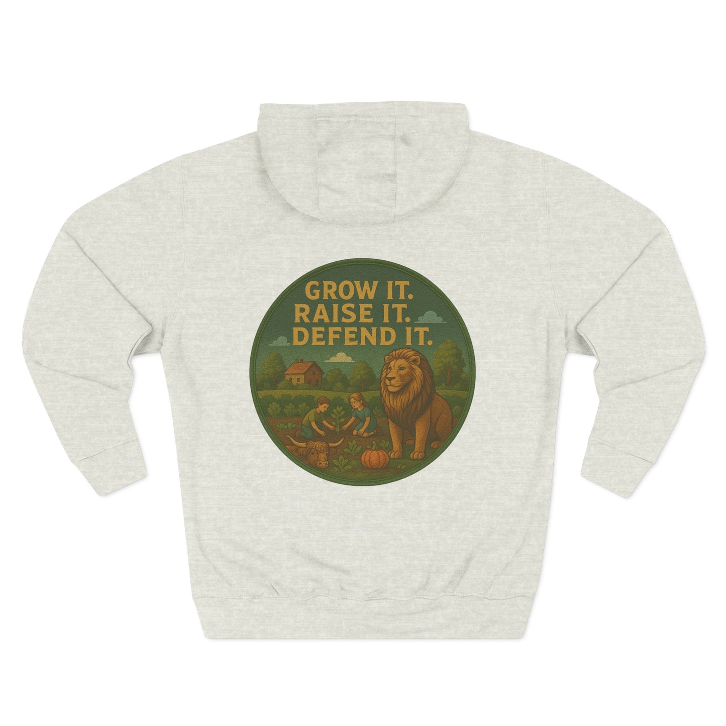 Grow It, Raise It, Defend It-Unisex Fleece Hoodie (S-3XL), multiple colors.
