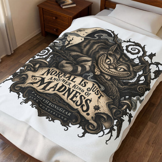 Dark Wonderland — Cheshire Cat “Normal Is Just Another Kind of Madness” Plush Blanket