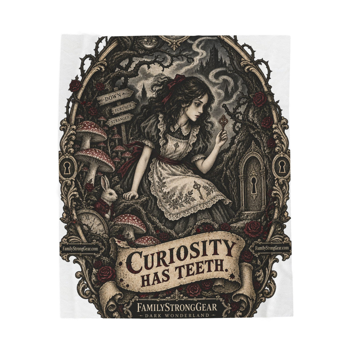 Dark Wonderland — Alice “Curiosity Has Teeth” Plush Blanket