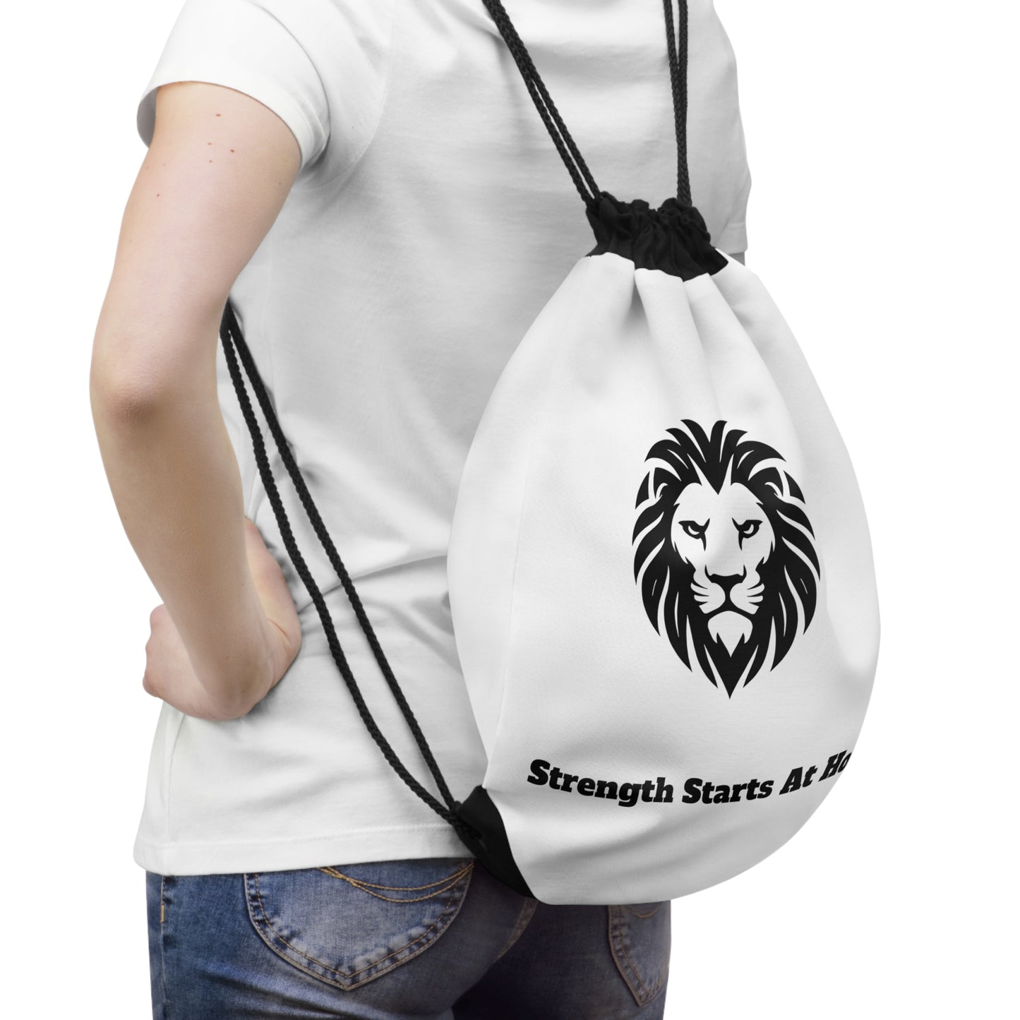 Lion's Head Strength Starts At Home Drawstring Bag