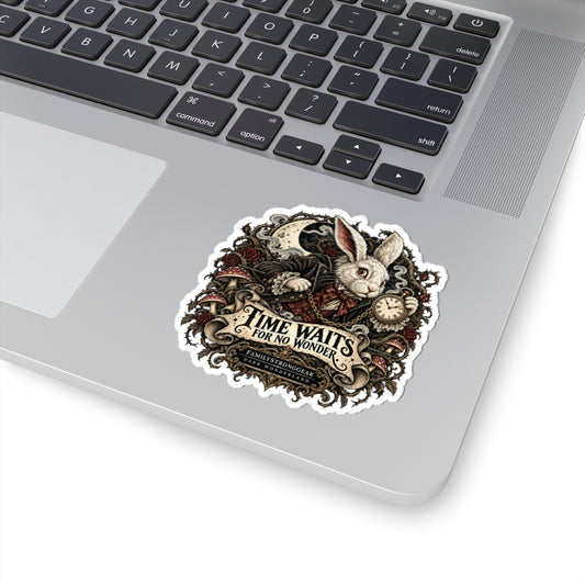 Alice White Rabbit Sticker — “Time Waits for No Wonder” Gothic Vintage Kiss-Cut