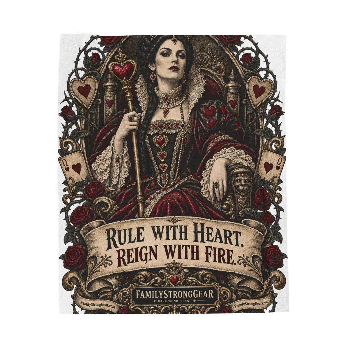 Dark Wonderland — Queen of Hearts “Rule with Heart, Reign with Fire” Plush Blanket