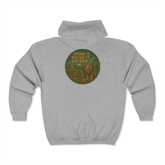 Grow it. Raise It. Defend It. Zip-Up Hoodie | Unisex Heavy Blend Sweatshirt.