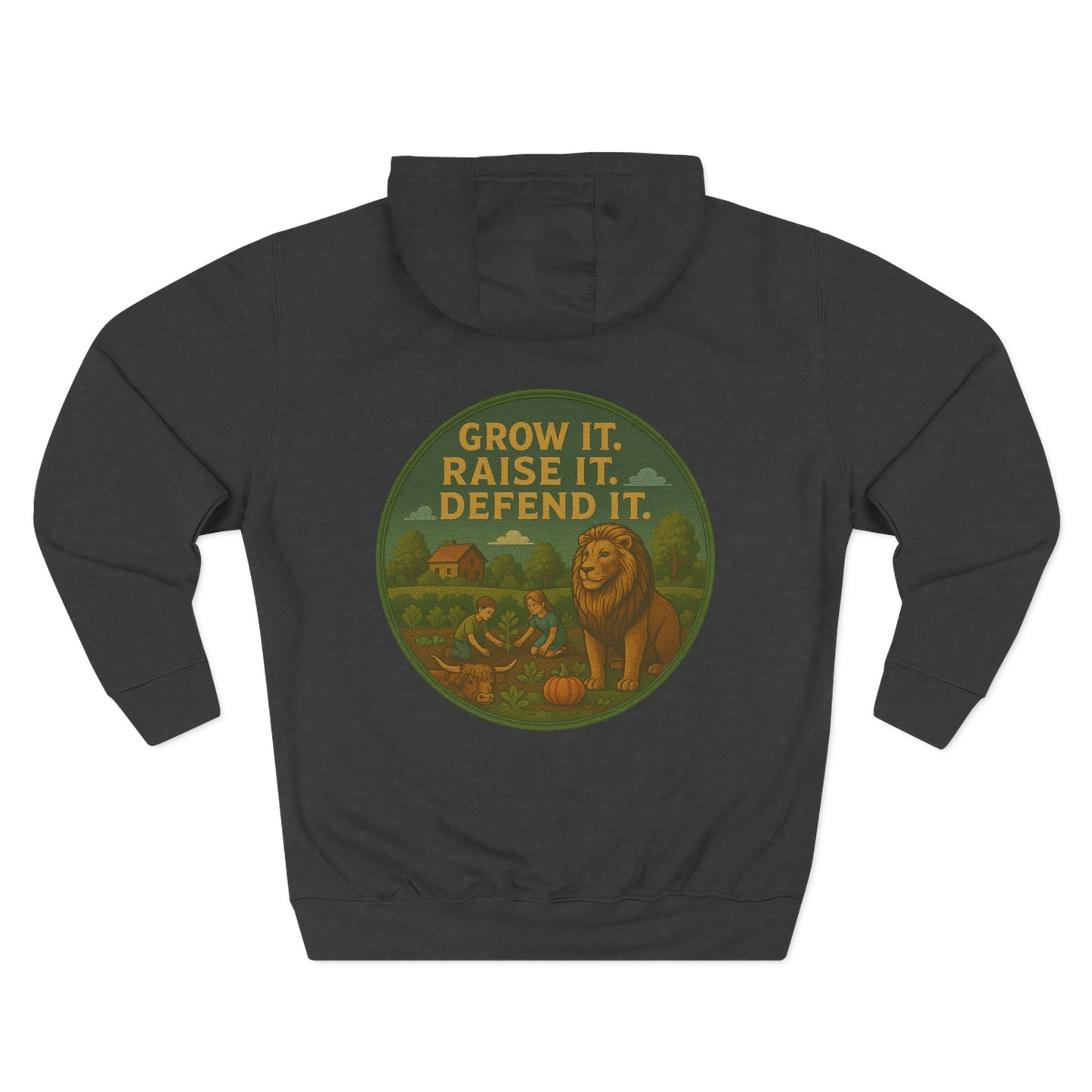 Grow It, Raise It, Defend It-Unisex Fleece Hoodie (S-3XL), multiple colors.