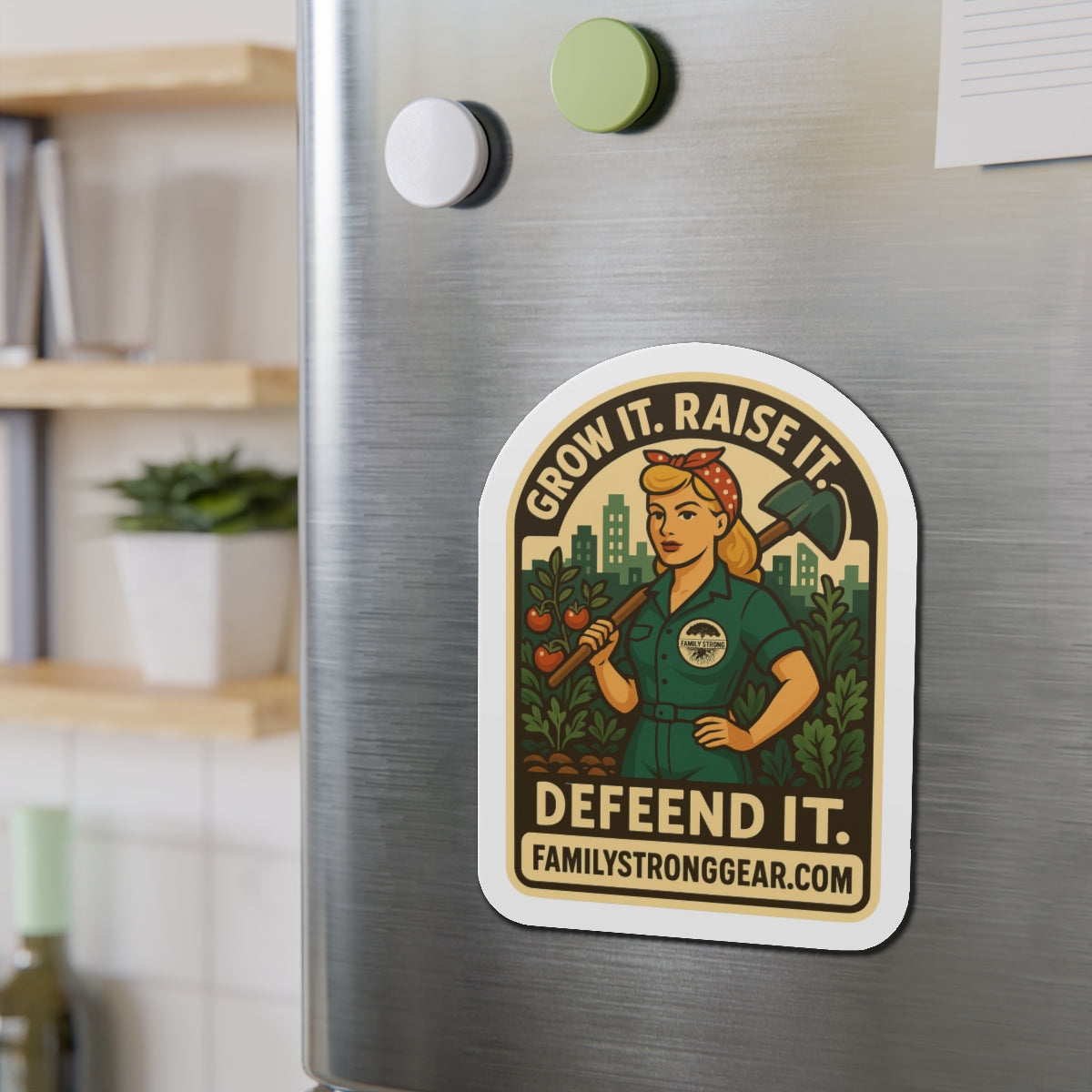 "Grow It. Raise It. Defend It." Vintage-Inspired Die-Cut Magnet (3 sizes)