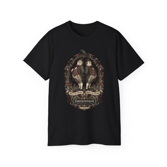 Dark Wonderland — Tweedledum & Tweedledee “Twice the Trouble, Double the Strange” Unisex Tee