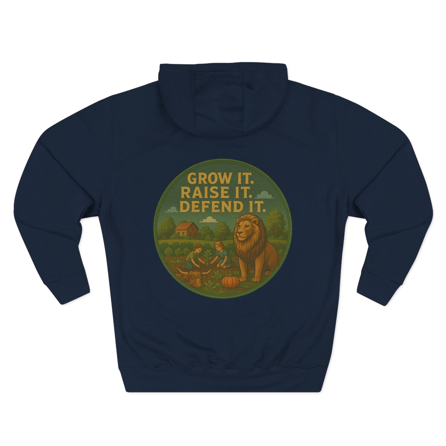 Grow It, Raise It, Defend It-Unisex Fleece Hoodie (S-3XL), multiple colors.