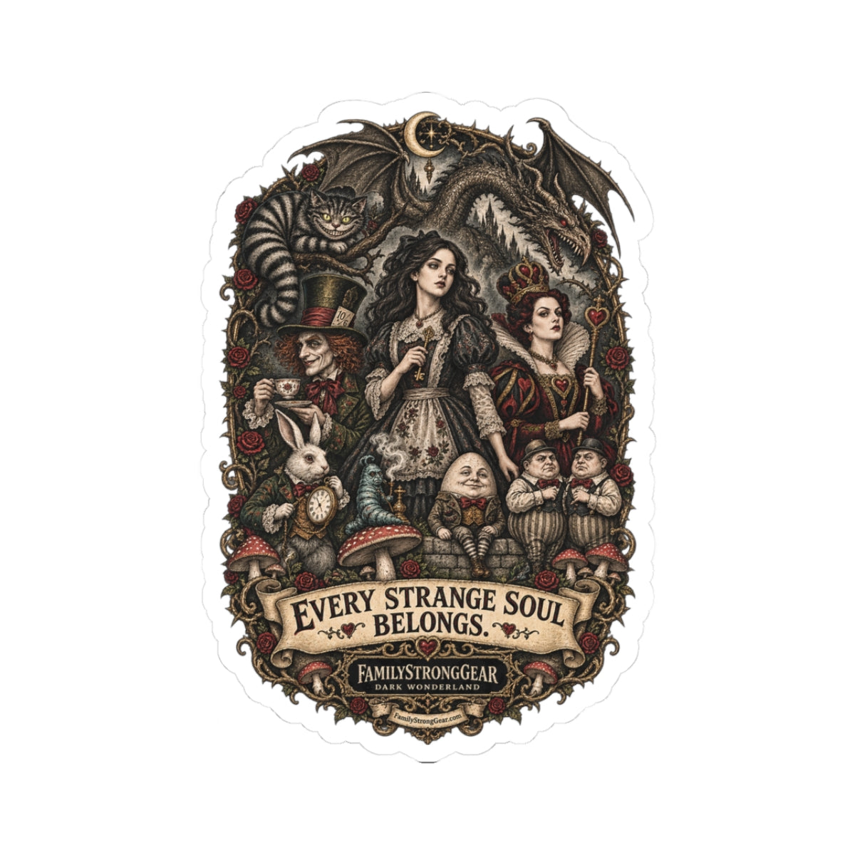 Gothic Storybook Sticker – "Every Strange Soul Belongs" Illustration