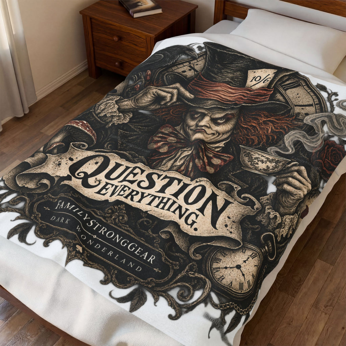 Dark Wonderland — Mad Hatter “Question Everything” Plush Blanket