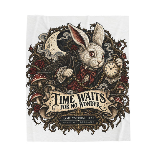 Dark Wonderland — White Rabbit “Time Waits for No Wonder” 50x60 Plush Blanket