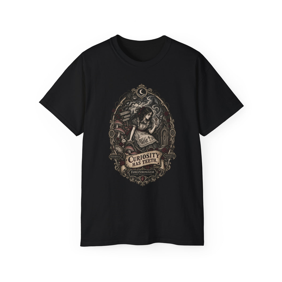 Dark Wonderland — Alice “Curiosity Has Teeth” Unisex Tee