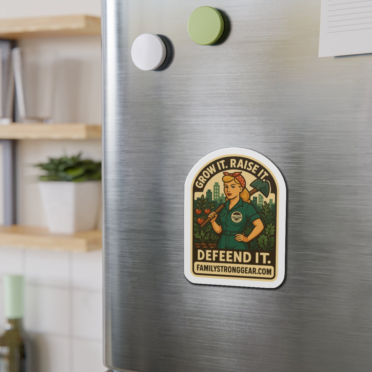 "Grow It. Raise It. Defend It." Vintage-Inspired Die-Cut Magnet (3 sizes)
